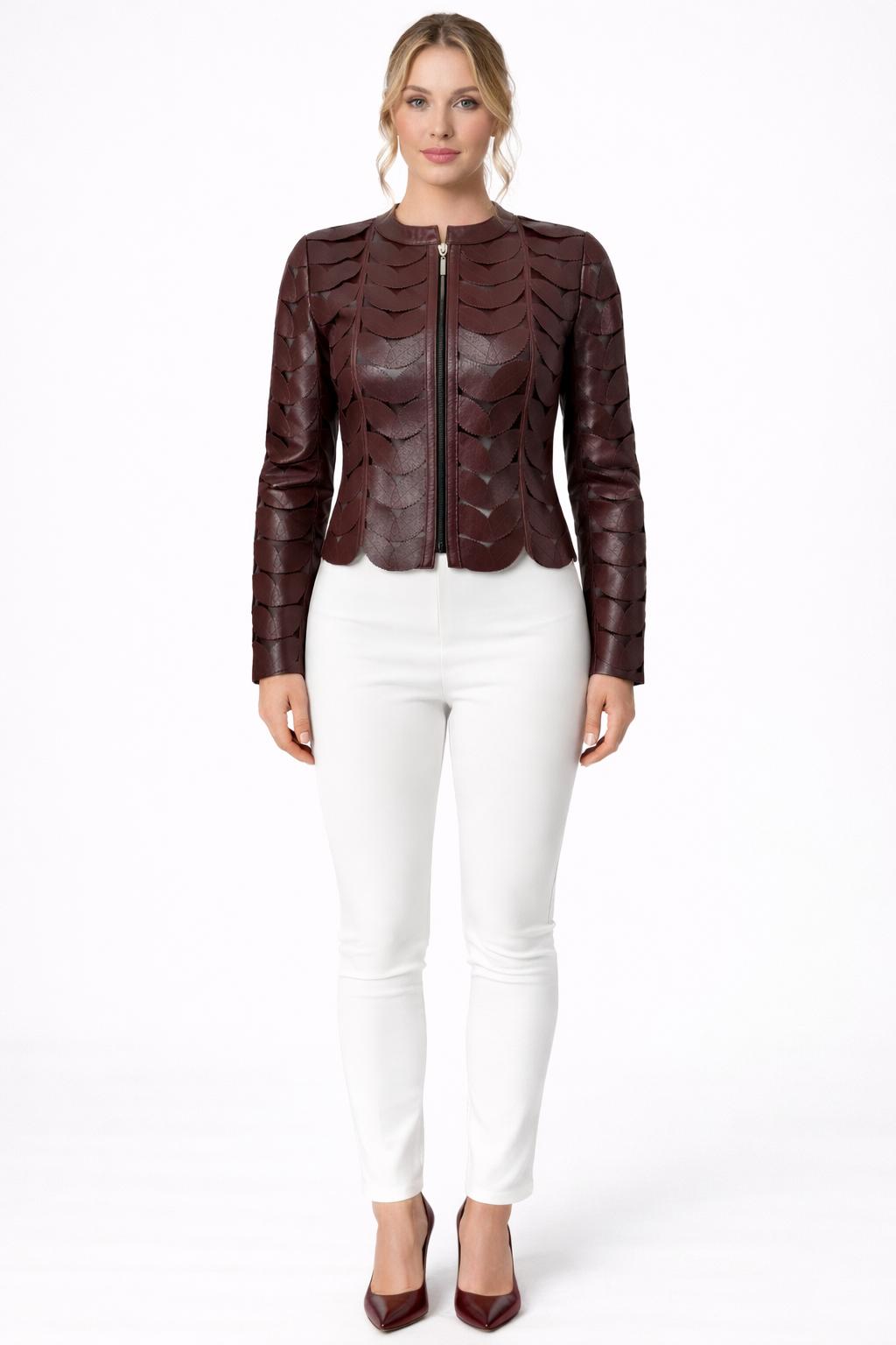 Classic Leaf Lambskin Leather Crop Jacket | BelginFrancis