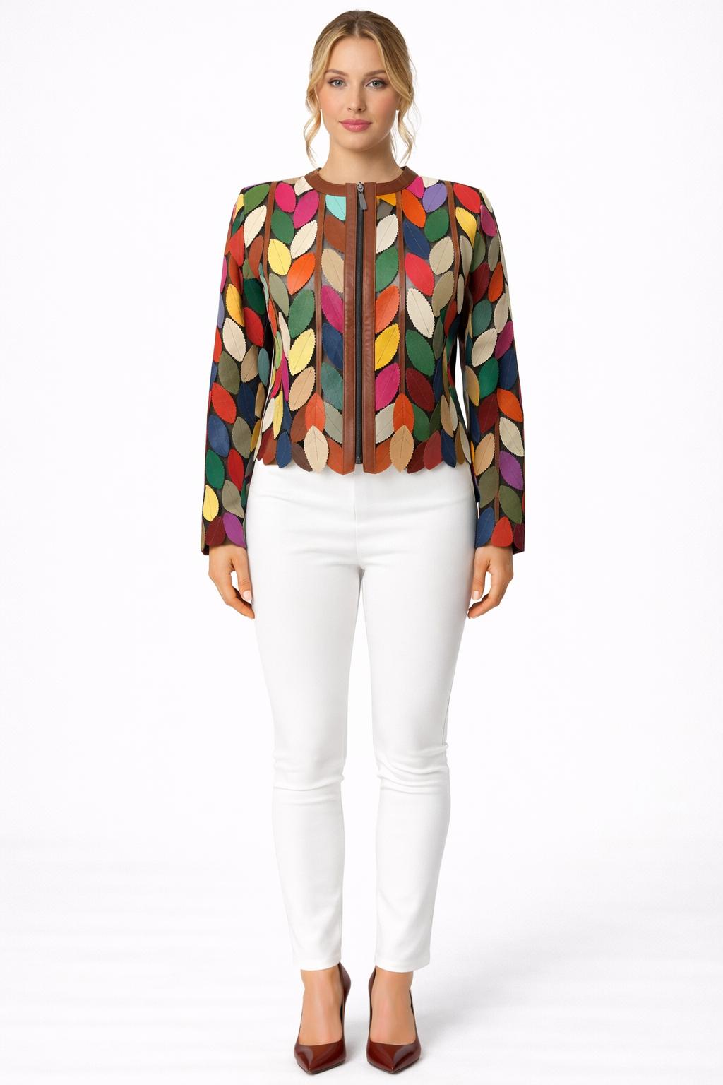 Classic Leaf Lambskin Leather Crop Jacket | BelginFrancis