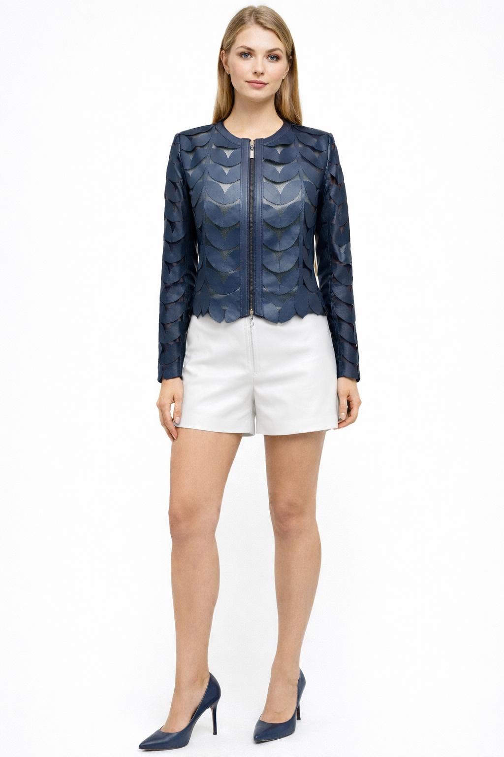 Classic Leaf Lambskin Leather Crop Jacket | BelginFrancis