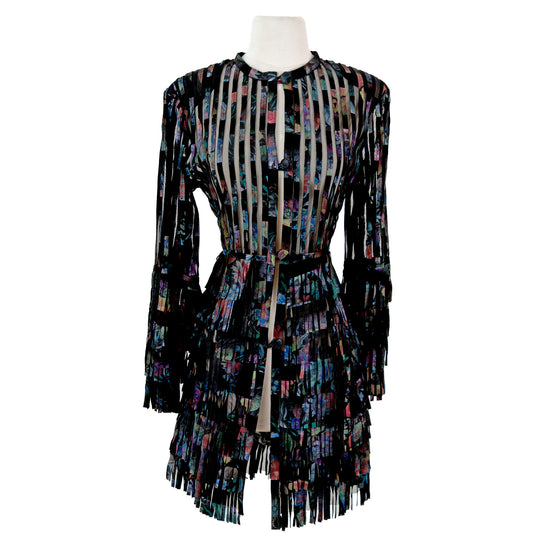 Multi-Fringe Leather Jacket front view — BelginFrancis New York