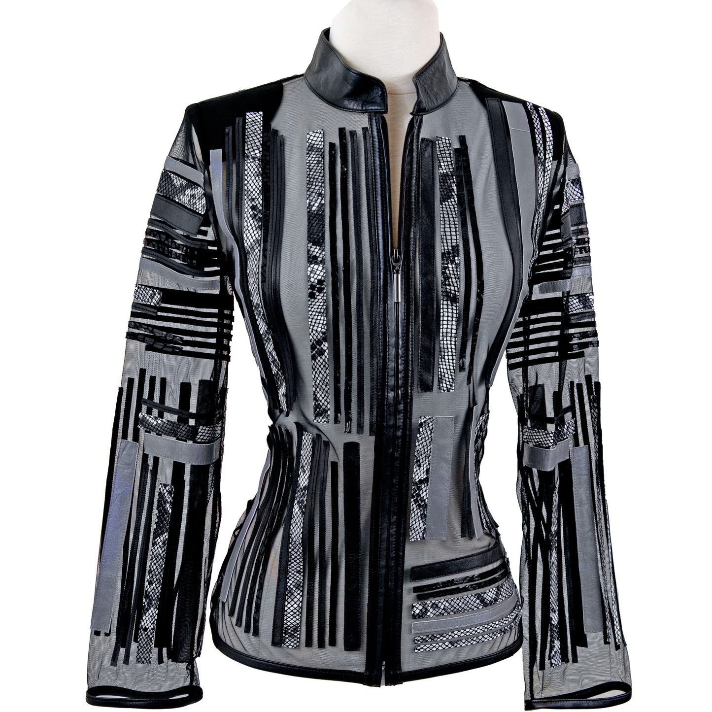 Snake-Embossed Leather Jacket front view — BelginFrancis New York