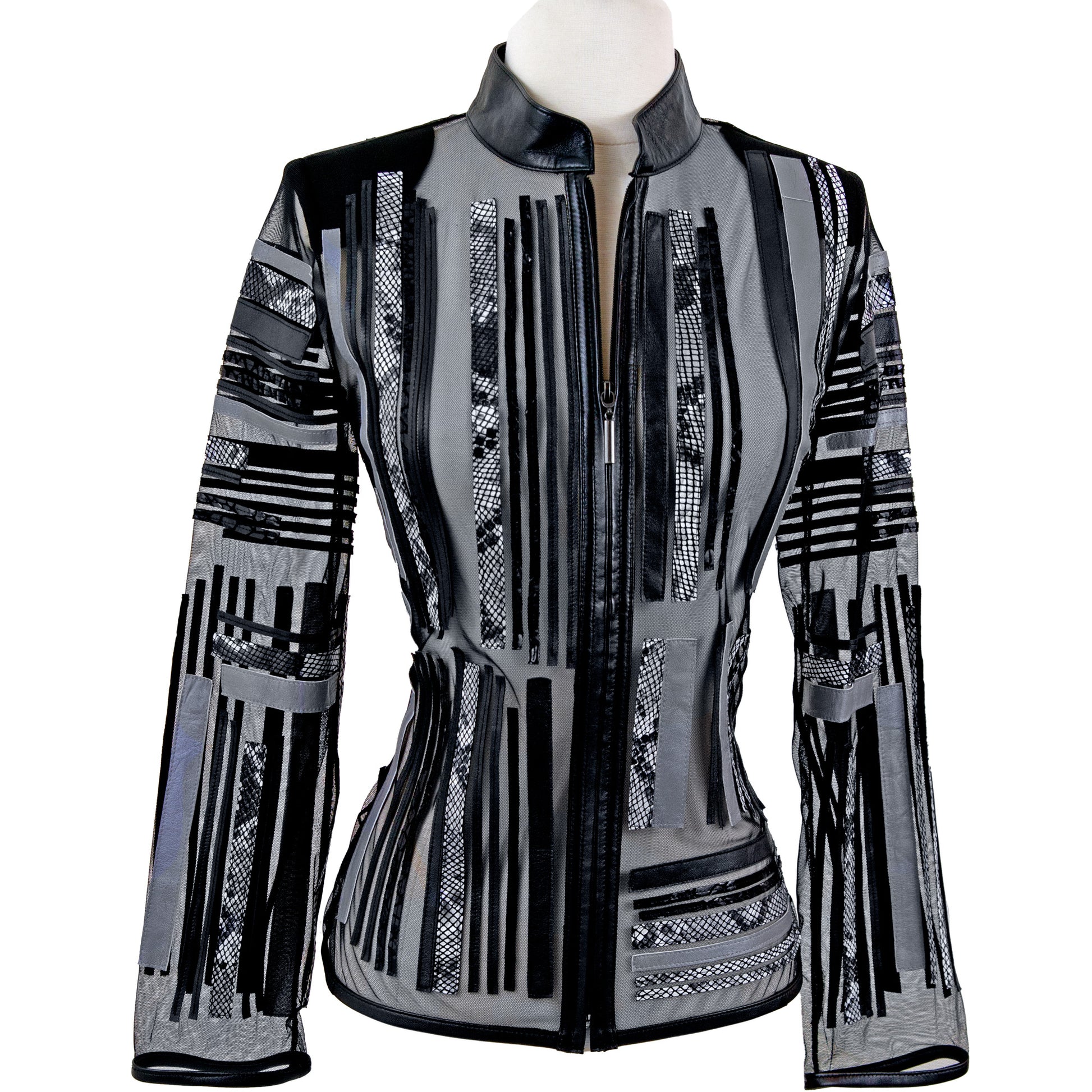 Snake-Embossed Leather Jacket front view — BelginFrancis New York