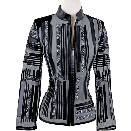 Snake-Embossed Leather Jacket front view — BelginFrancis New York
