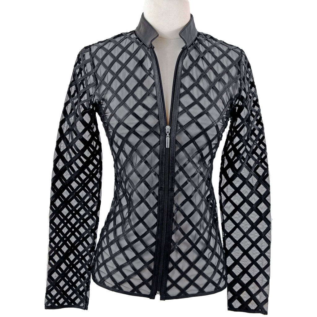 Crisscross Diamond Design Leather Jacket BelginFrancis