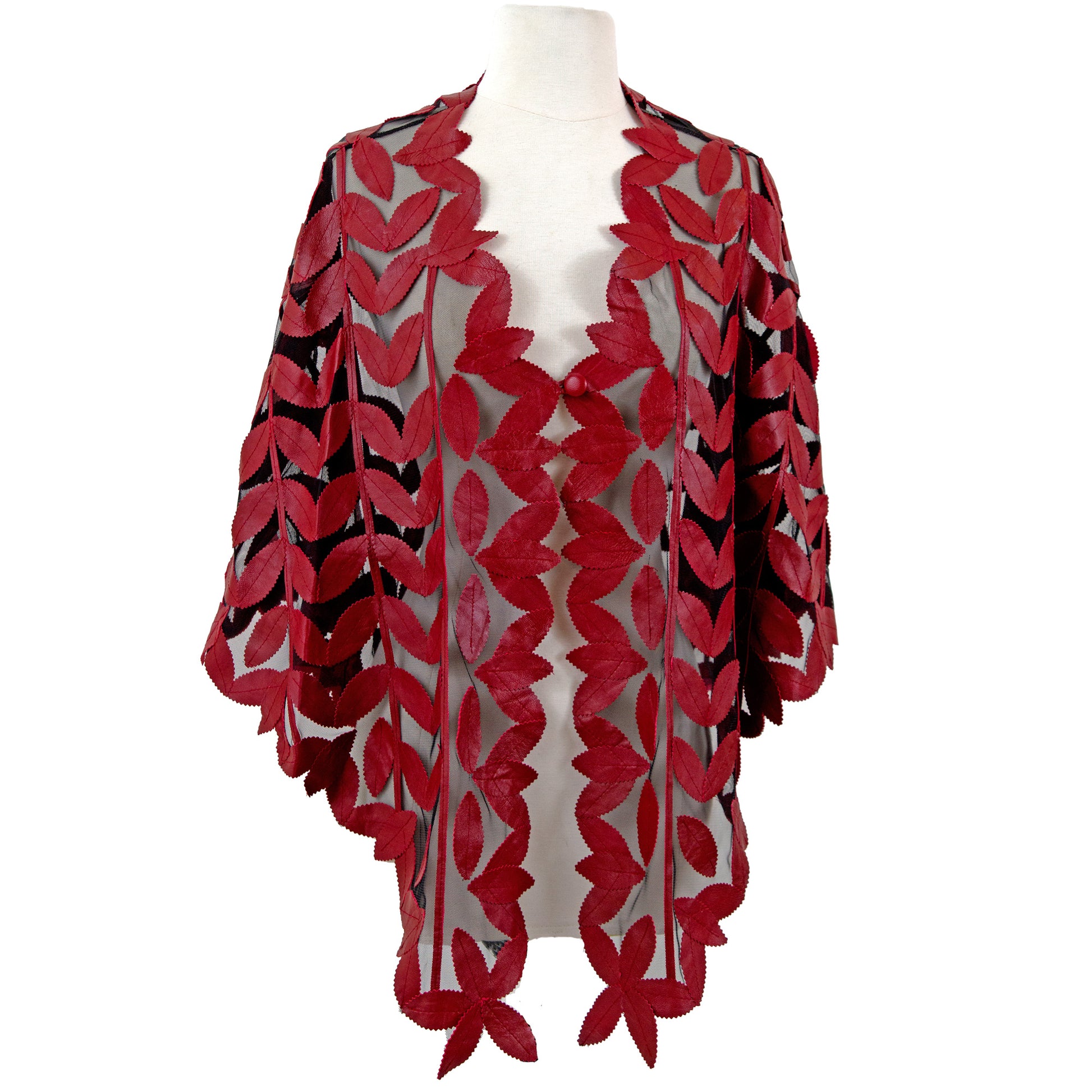 Leaf Design Leather Poncho front view — BelginFrancis New York
